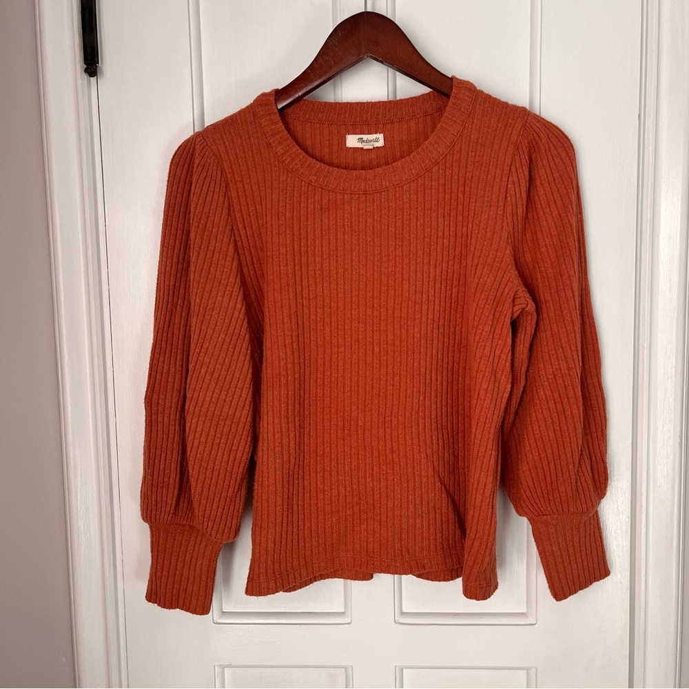 Madewell ribbed puff sleeve sweater size medium rust